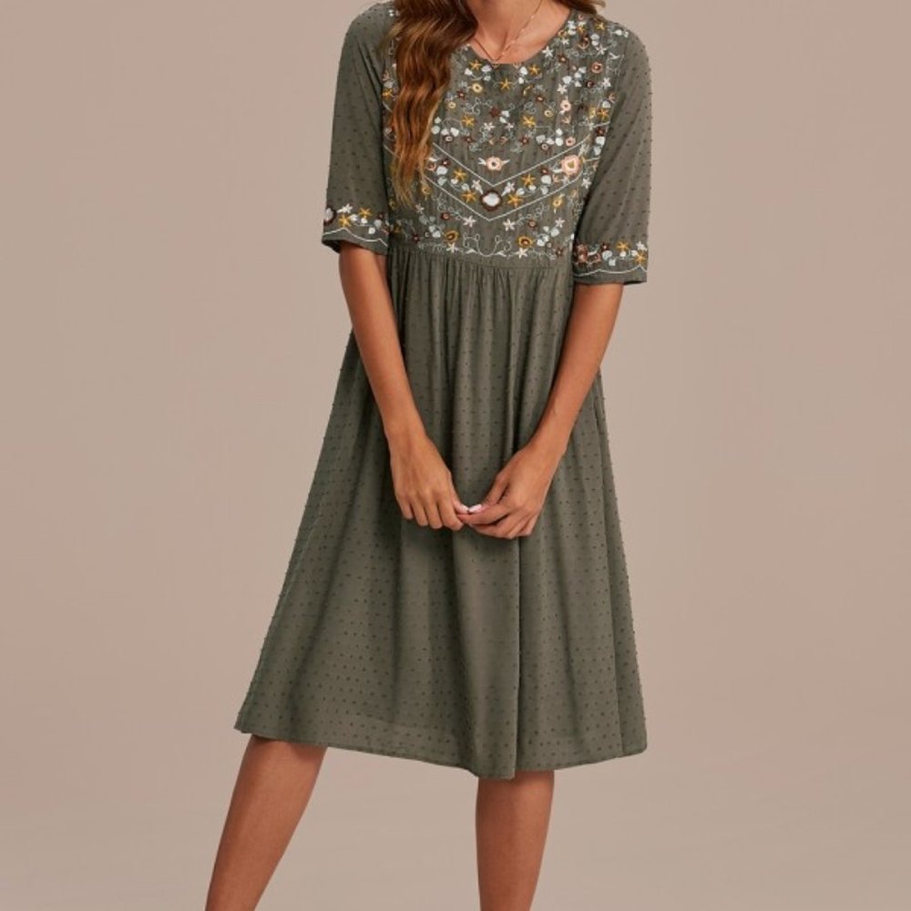 Petallush Floral Embroidery Dress - Small
